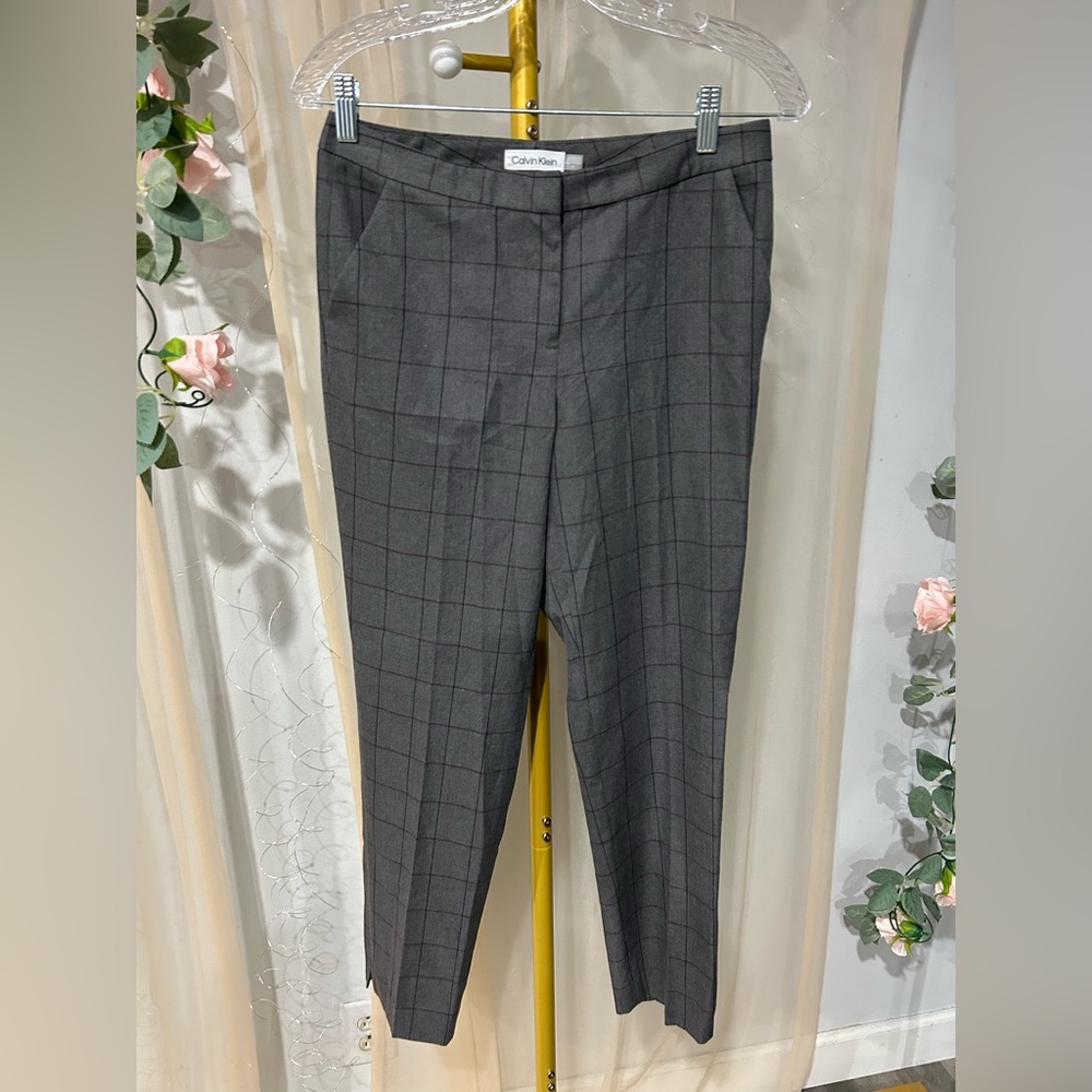 Calvin Klein Women's Gray Checkered Trousers